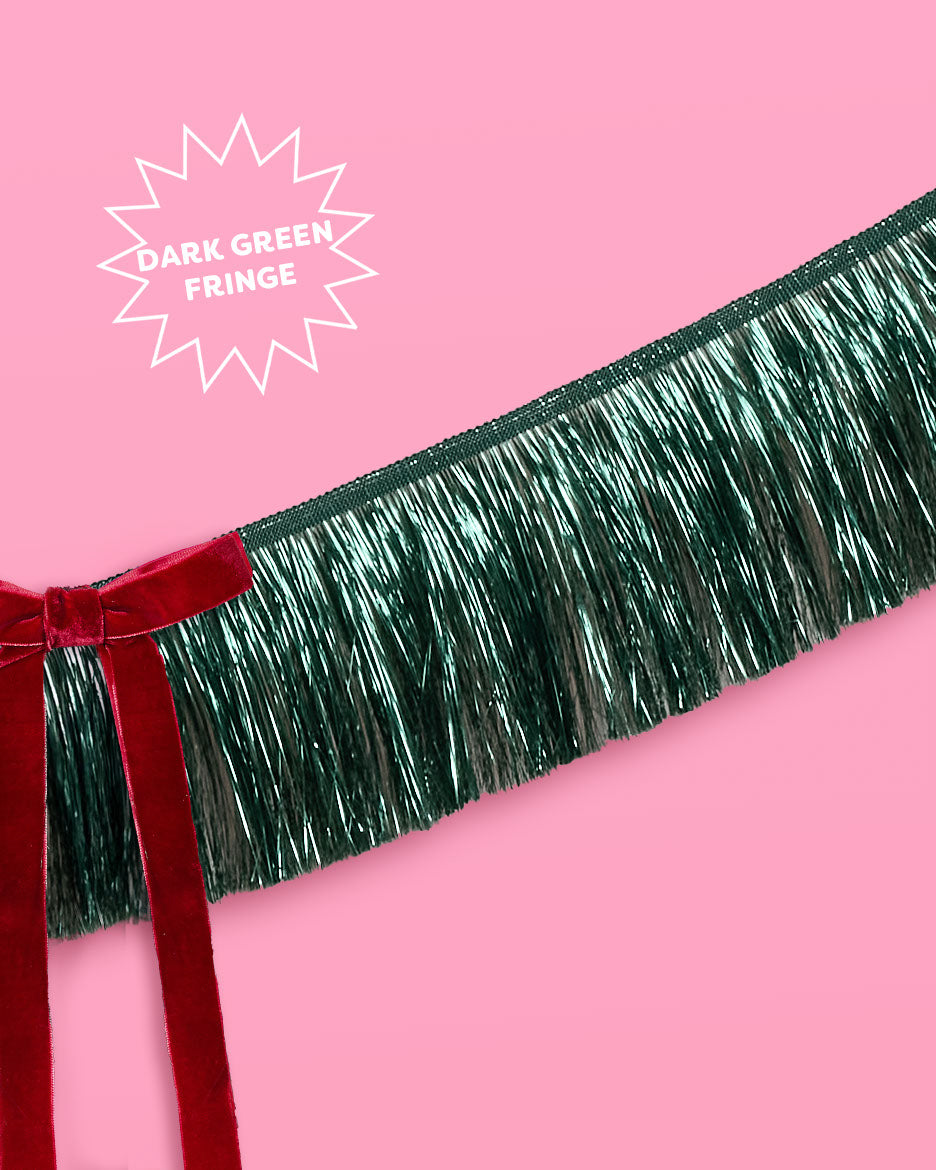 Xmas Bow Banner - fringe + velvet bows