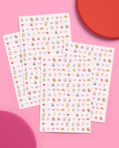 Kawaii Animals Nail Stickers - 600pc set