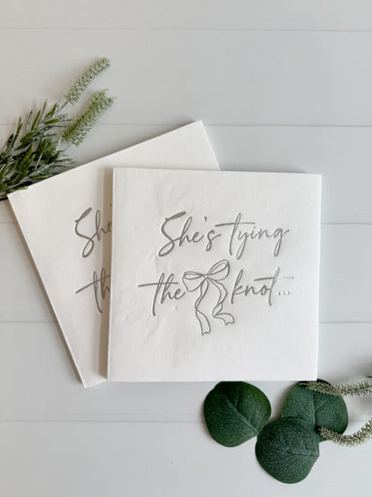 She's Tying the Knot Bridal Shower Napkins with Bow Design Silver & White - Set of 16