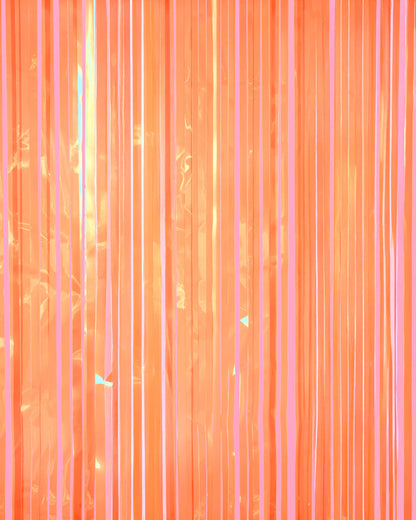 Orange Fringe Curtain Backdrop - iridescent foil banner