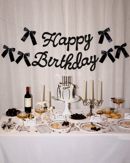 Little Black Bow Banner - black glitter banner