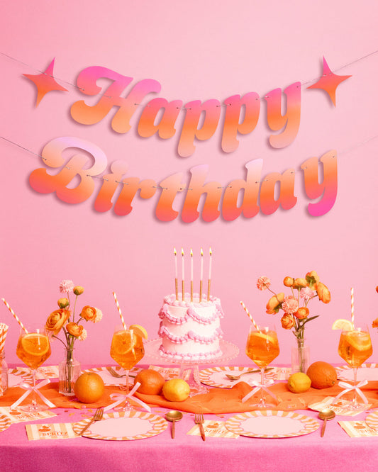 Happy Birthday Banner - pink + orange birthday banner