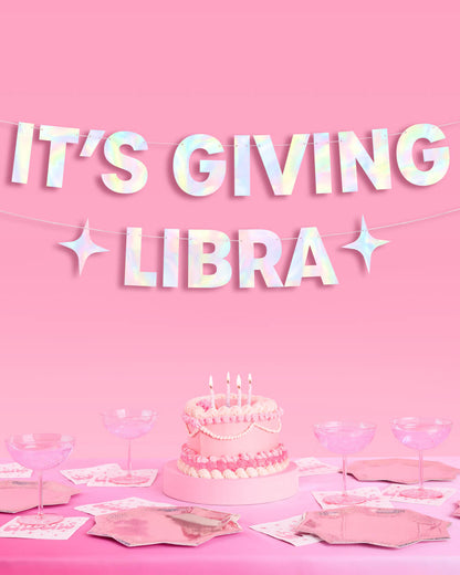 It's Giving Libra Banner - iridescent foil banner