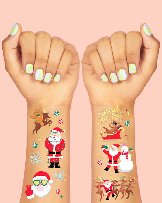 Silly Santa Christmas Tats - 48 gold foil tattoos