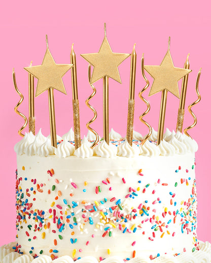 Make a Wish Gold Candles -  14 gold glitter candles