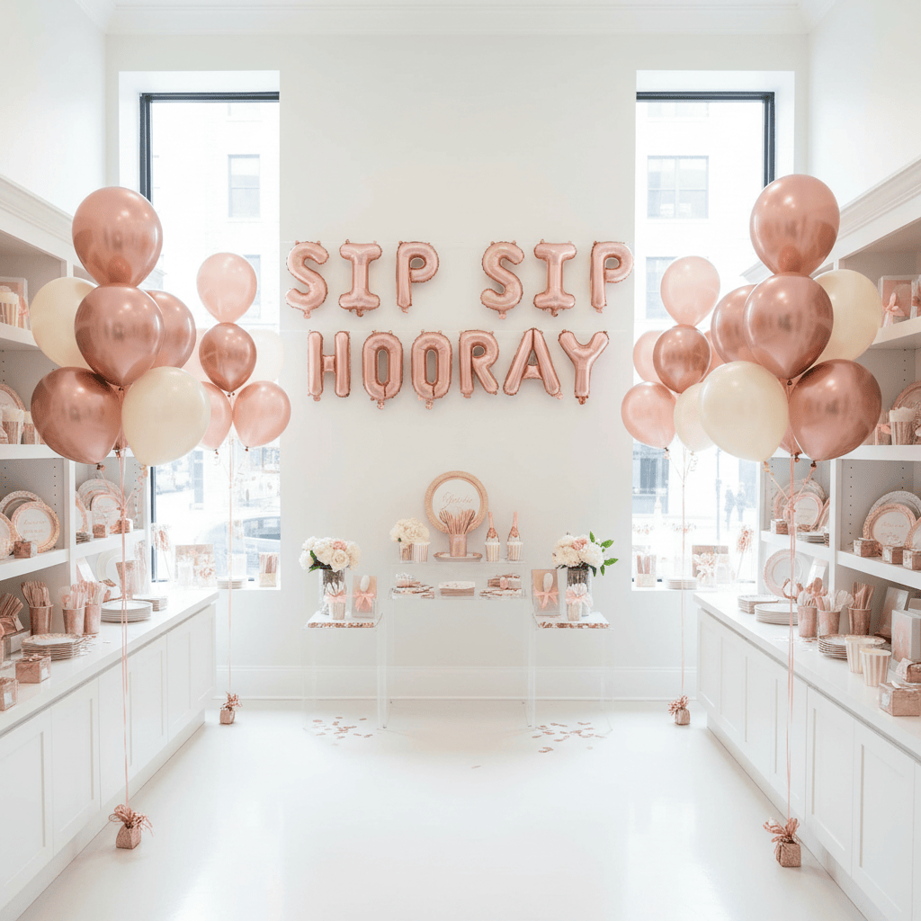 Sip Sip Hooray Balloon Banner - Rose Gold Letter Balloons for Bridal Shower