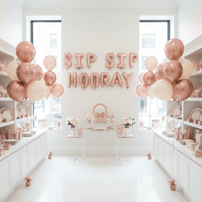 Sip Sip Hooray Balloon Banner - Rose Gold Letter Balloons for Bridal Shower