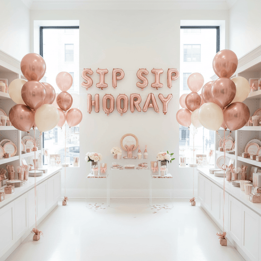 Sip Sip Hooray Balloon Banner - Rose Gold Letter Balloons for Bridal Shower