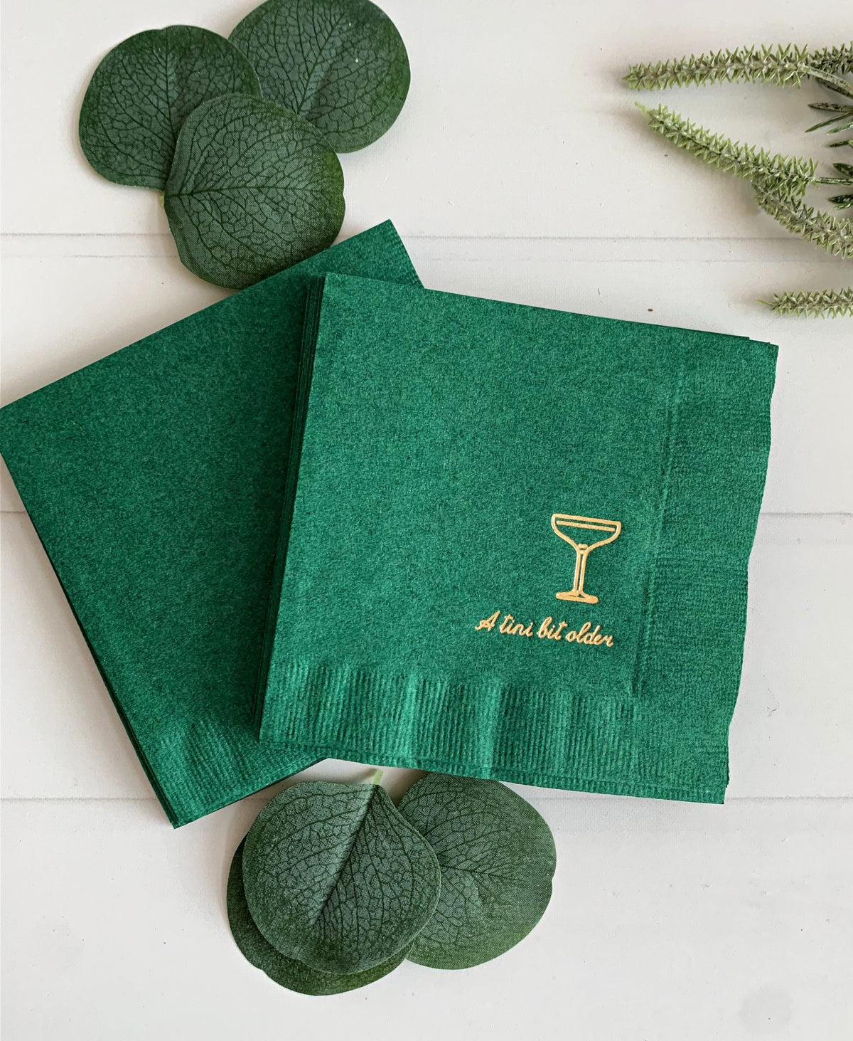 Just a Tini Bit Older Cocktail Napkins - Forest Green & Gold Martini Birthday Decor (16 Pack)