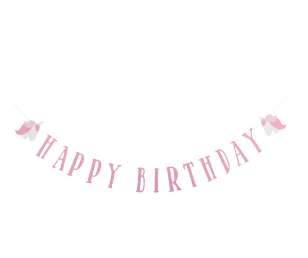 Pink Unicorn Happy Birthday Banner