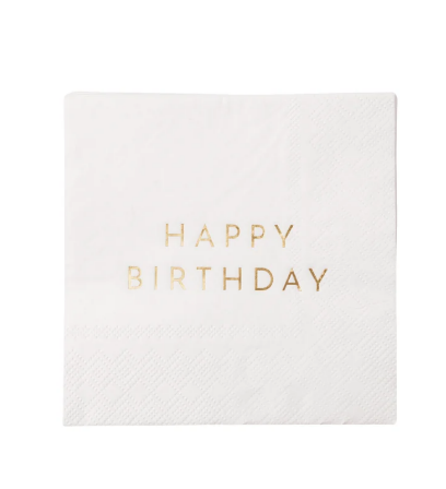 White & Gold Signature Happy Birthday Cocktail Napkins