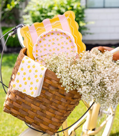 Yellow & Pink Striped Scalloped Square Plate